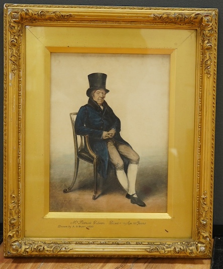 Albin Roberts Burt (1783-1842), watercolour, ‘Portrait of Mr Patrick Gibson, died at the age of 111’, signed and dated April 1830, 28 x 21cm, ornate gilt framed. Condition - fair